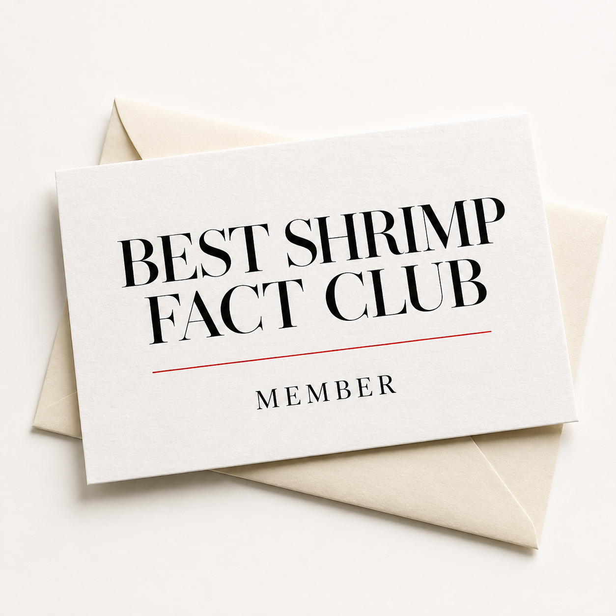 A Best Shrimp Fact Club membership card and envelope.